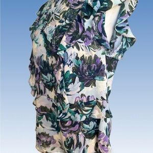 Ava & Viv Floral Ruffle Sleeve Blouse - Purple and Green